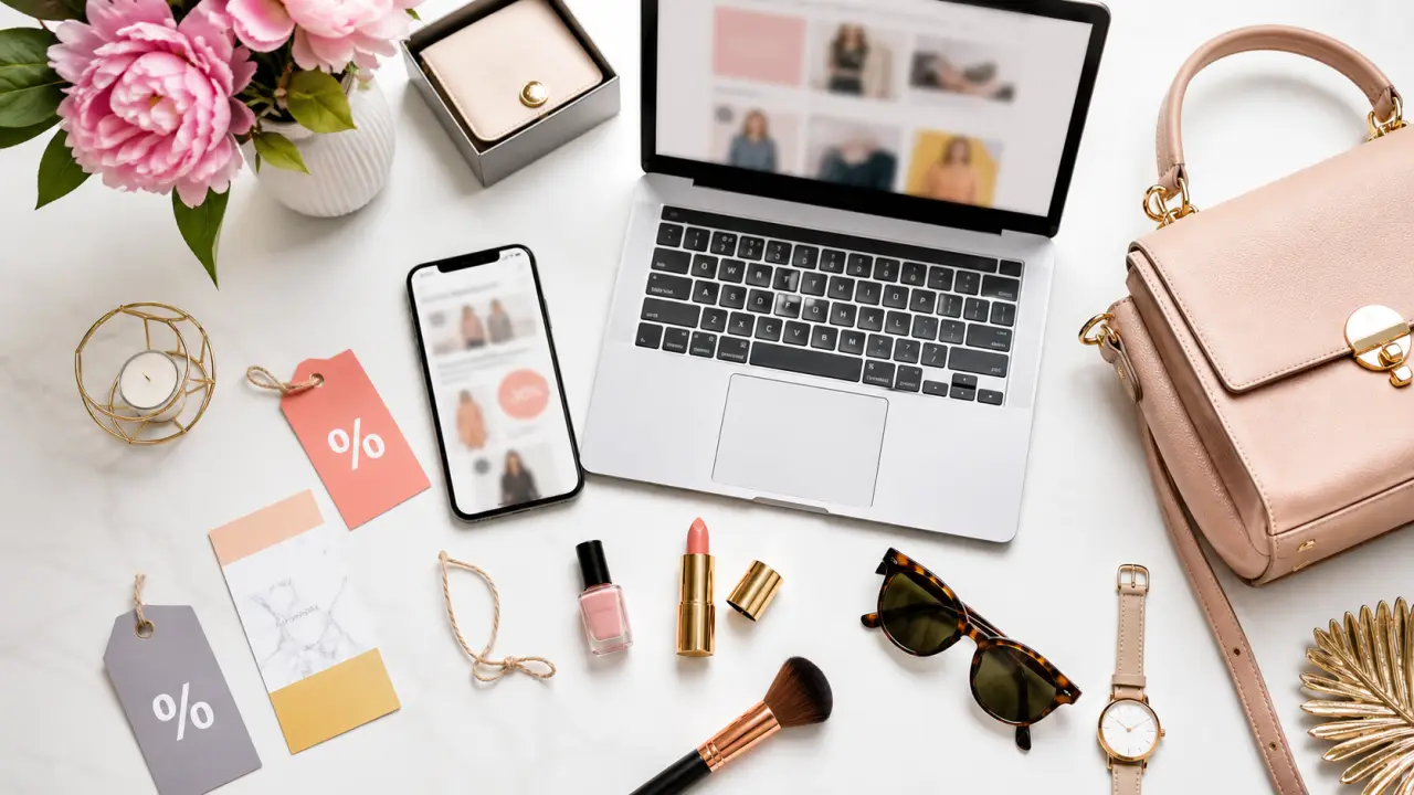 Scène de shopping mode lumineuse illustrant l’univers des codes promo et des bonnes affaires
